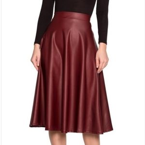 Bergundy Classic A-Line Midi Skirt